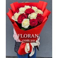 Bouquet of 15 red and white roses - Photo 2