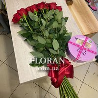 Букет довгих червоних троянд - Фото 1