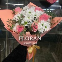 Розовые розы и хризантемы - Фото 1