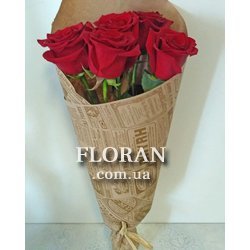 Букет з 5 червоних троянд - Фото 6