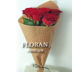 Букет з 5 червоних троянд - Фото 3