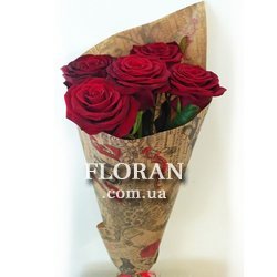Букет з 5 червоних троянд - Фото 4