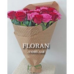 Букет з червоних і рожевих троянд - Фото 1