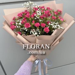 Букет из гипсофилы и кустовой розы - Фото 1