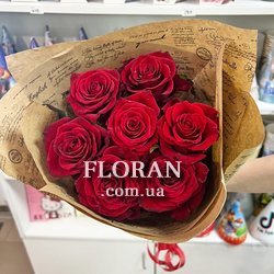 Букет з 7 червоних троянд - Фото 13