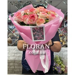 Романтичний букет рожевих троянд - Фото 6