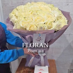 Великий букет білих троянд з Днем Народження - Фото 3