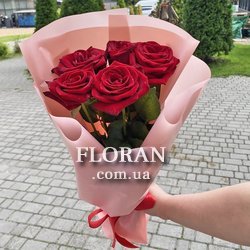 Букет з 5 червоних троянд - Фото 14