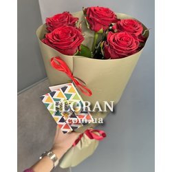 Букет з 5 червоних троянд - Фото 16