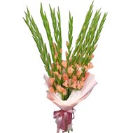 Букет з кораловими гладіолусами