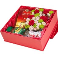 Box with flowers and tea