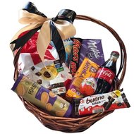 Basket with chocolate and croissants