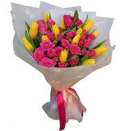 Букет з троянд та тюльпанів