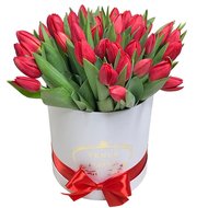 Коробка з червоними тюльпанами