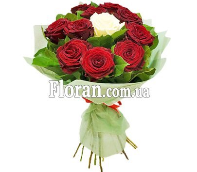 10 червоних троянд і одна біла