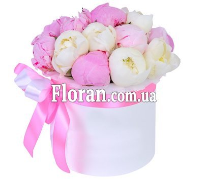 Букет півонії в капелюшній коробці