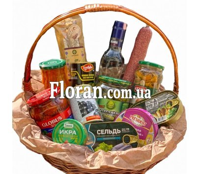 Basket with alcohol as a gift to a man