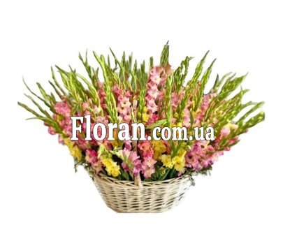 Кошик із гладіолусами