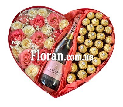 Champagne in a box with flowers