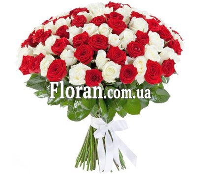 101 роза микс красная и белая
