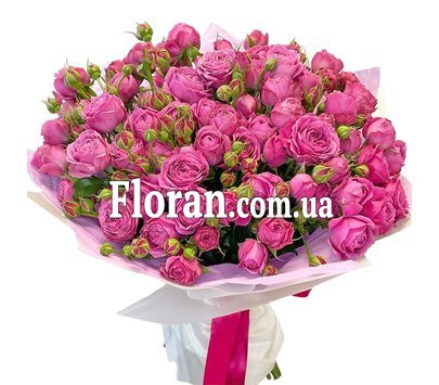 25 розовых кустовых пионовидных роз