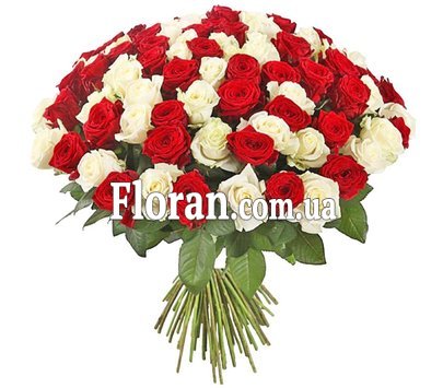 Большой букет роз белых и красных