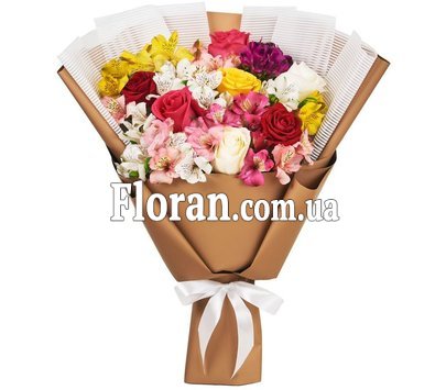 Bouquet of alstroemeria flowers and roses
