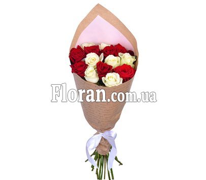 Bouquets of flowers from red and white roses