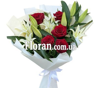 Roses and lilies in one bouquet