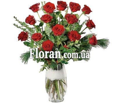 15 красных роз в зимнем букете