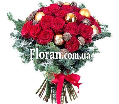 25 червоних троянд у новорічному букеті