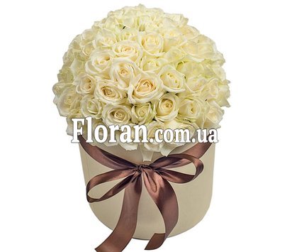 51 біла троянда в шляпній коробці