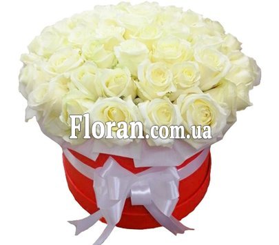 Білі троянди у круглій коробці