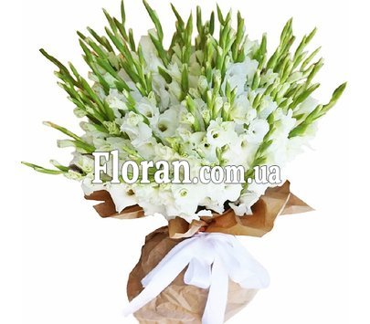 Великий букет білих гладіолусів