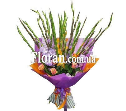 Букет гладіолуси та троянди