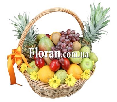 Корзина с фруктами и хризантемами