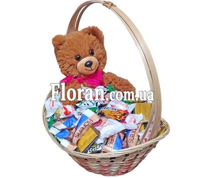Basket with Teddy bear and sweets