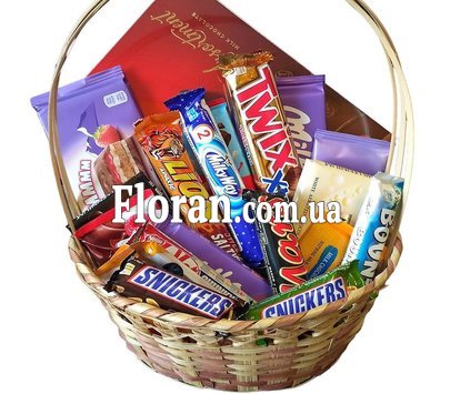 Basket of sweet bars and chocolate