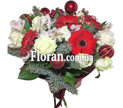 Красно-белый новогодний букет цветов