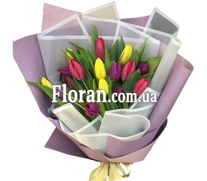 Multi-colored tulips in a bouquet