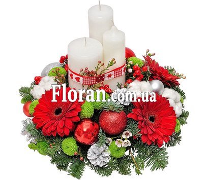 Christmas composition on the table with candles