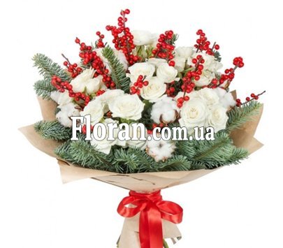 Winter bouquet with white spray roses