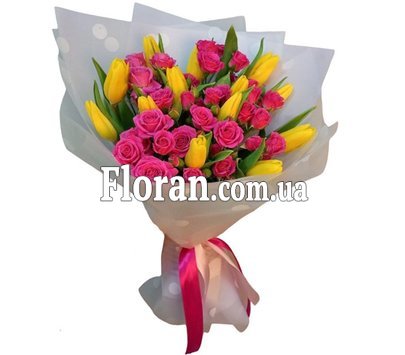 Букет з троянд та тюльпанів