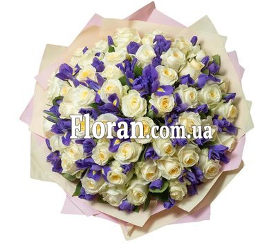 Шикарний букет з троянд та ірисів