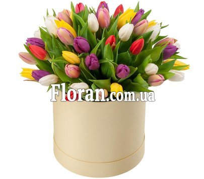 Тюльпаны в шляпной коробке для любимой